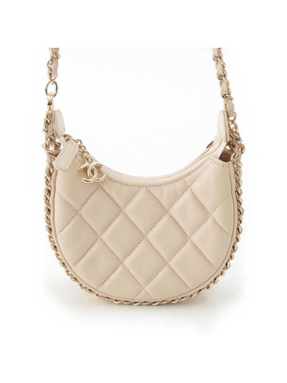 Chanel Quilted Mini Hobo Chain Leather Shoulder Bag Ivory